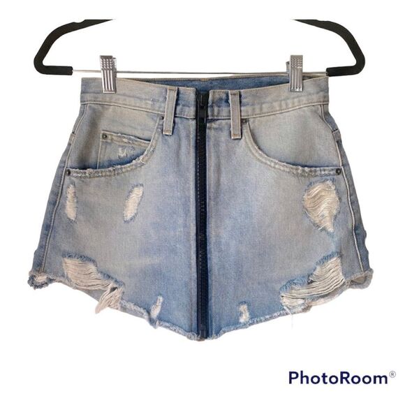 Carmar Distressed Zip-Up Denim Miniskirt size 27 - Picture 2 of 12